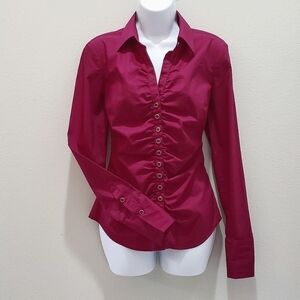 NEW YORK & COMPANY STRETCH BLOUSE, Sz S, RED BURGUNDY, NEW